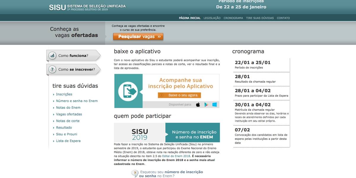 Abertas inscrições para o SiSU 2019